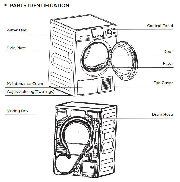 White Stackable Heat Pump Dryer 620-3900 Diagram