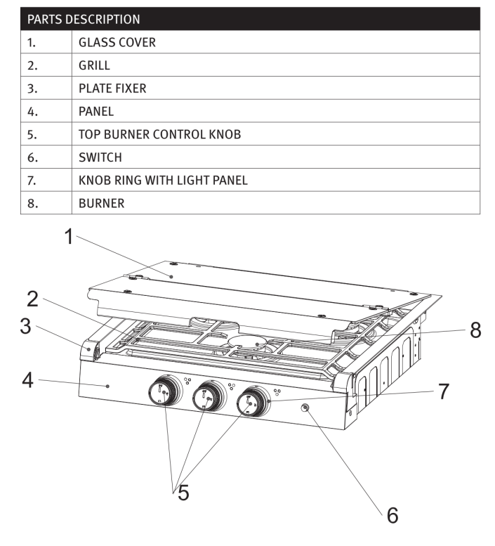 Gas Cooktop (2 & 3 Burner) 410-2020 & 410-2030 Diagram